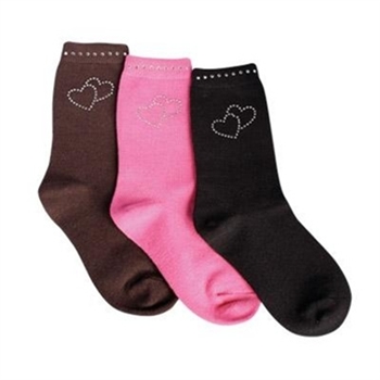 TicTacToe Rhinestone Double Hearts Girls Socks - 3 Pair