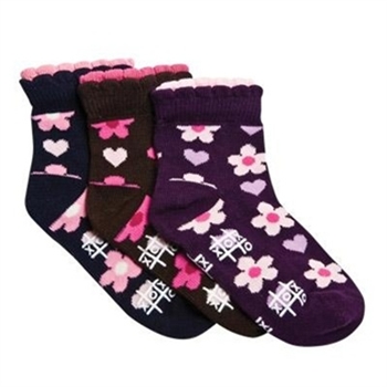 TicTacToe Heart and Flower Short Girls Socks - 3 Pair