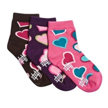 TicTacToe Double Hearts Short Girls Socks - 3 Pair