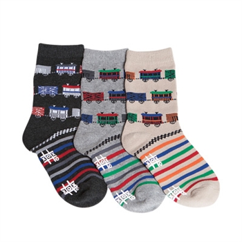 Tic Tac Toe Boxcar Stripe Boys Socks - 3 Pairs