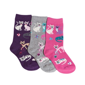 Tic Tac Toe Purrty Kitty Girls Socks - 3 Pairs