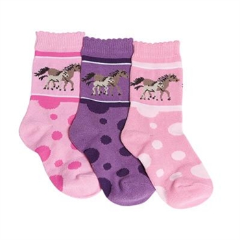 Tic Tac Toe Horse Dots Girls Socks - 3 Pairs