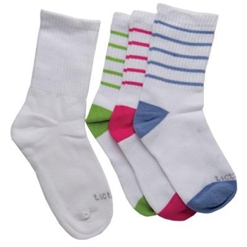 TicTacToe Crew with Ribbed Welt Girls Socks - 3 Pair