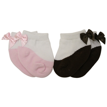 Jefferies Bows on Back Pink & Chocolate Baby Socks - 2 Pair