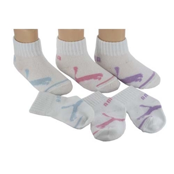 Puma Qtr Crew Baby Girls Socks - 3 Pair