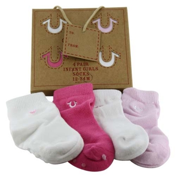 True Religion Gift Box Set Baby Girls Socks - 1 Box of 4 Pair