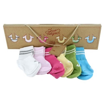 True Religion Gift Box Set Baby Girls Socks - 1 Box of 6 Pair