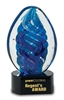 6 1/2 inch Blue Oval Swirl Art Glass on Black Base
