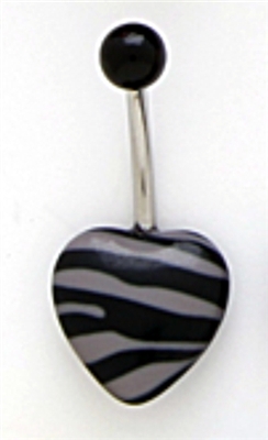 Acrylic Black and Gray Zebra Animal Print Bellybutton Navel Piercing Bar Jewelry Ring 14G 3/8"