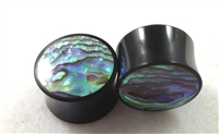 Pair of Black Horn and Paua Shell Organic Solid Plugs