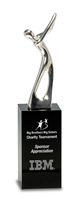8 1/2 inch Silver Metal Golf Figure on Black Crystal Pedestal