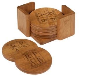 3 3/4 x 3 3/4 Bamboo Round 6 Coaster Set with Holder