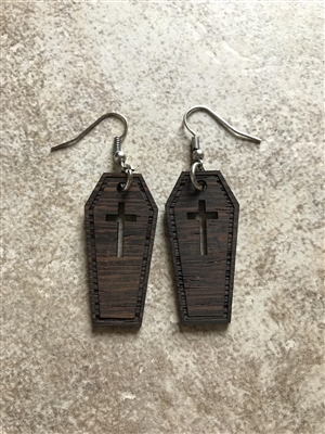 Organic Handmade Coffin Earrings made with Wenge Exotic Hardwood