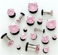 Pair of 316L Surgical Steel Plug with Pink Prong Set Gem with O-Ring