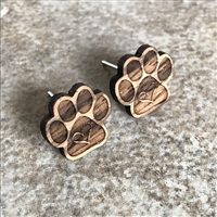 Paw Print Earrings made with organic Zebrawood exotic Hardwood