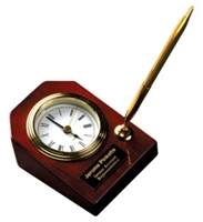 3 5/8 x 4 3/4 Rosewood Piano Finish Desk Clock with Pen