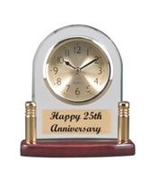 5 3/4 x 6 1/8 Arch Glass & Piano Finish Desk Clock with Posts