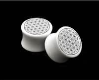 Pair of Solid White Acrylic "Flower of Life" Plugs