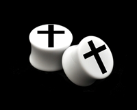 Pair of Solid White Acrylic "Cross" Plugs