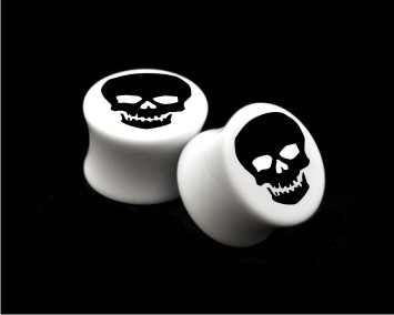 Pair of Solid White Acrylic "Skull" Plugs