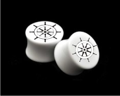 Pair of Solid White Acrylic "Ship's Wheel" Plugs