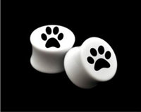 Pair of Solid White Acrylic "Paw Print" Plugs