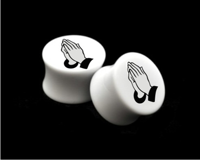 Pair of Solid White Acrylic "Praying Hands" Plugs