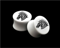 Pair of Solid White Acrylic "Tribal Horse" Plugs