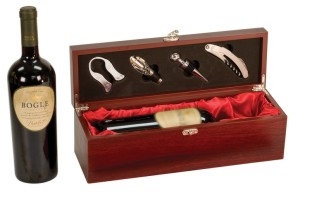 Rosewood Finish Single Wine Box with Tools