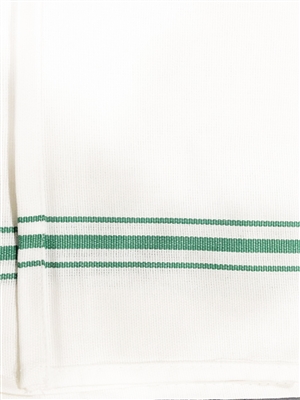 Bistro Napkin with Green Stripe. 17x26.  Blended 55/45 - White - 2 DZ