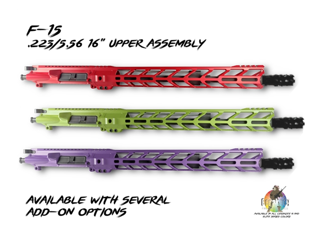 F-15 Eagle AR15 .223/5.56 Upper Assembly - You Choose Color - Shown here in USMC Red, Zombie Green, and Bright Purple