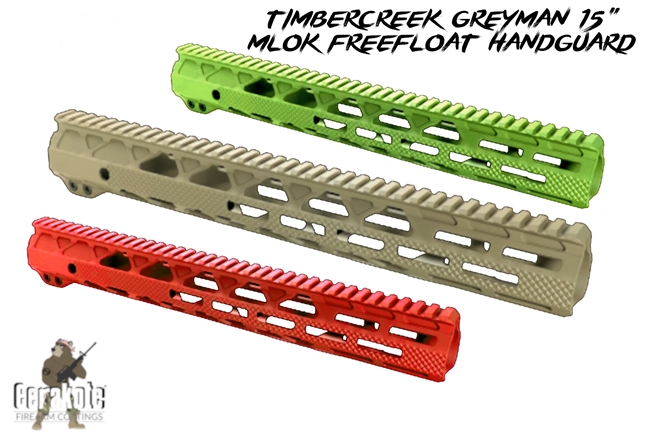 TIMBER CREEK GREYMAN 15 INCH HANDGUARD-MLOK - Shown here in Zombie Green, FDE and USMC Red