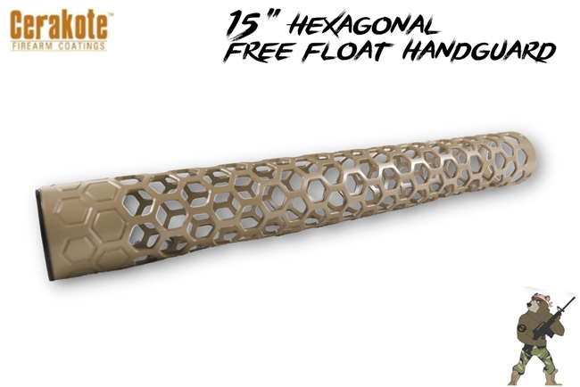 15" AR15 Hexagonal Free Float Handguard - Custom Colors Available