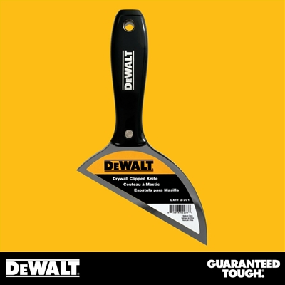 DEWALT Stainless Steel Drywall Clipped Knife  - Black Plastic Handle - Chrome End
