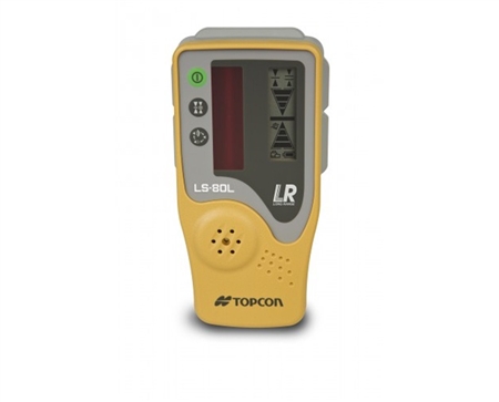 yellow and gray Topcon laser reciever with LCD display and protective case