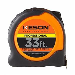 Keson 33' Hi-Viz Orange Professional Series Tape Measure - Feet & Tenths