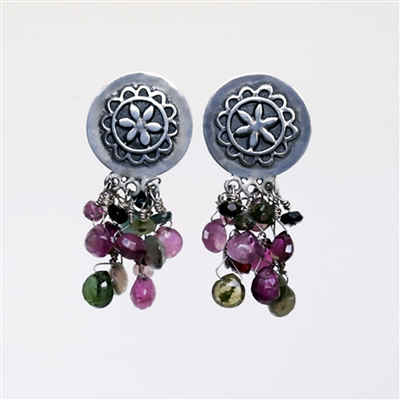 Daisy Earrings photo. Handmade sterling silver earrings and tourmalines.