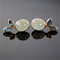 Tuscany Earrings photo. The 18k yellow gold in these earrings is the perfect combination with the green, european like milky aquamarine and green tourmaline. Same collection as Tuscany bracelet and ring, the design is like leaves. Gorgeous like no other!