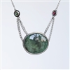 Liz Green Necklace Photo. Handmade necklace in sterling silver with emerald and tourmaline.