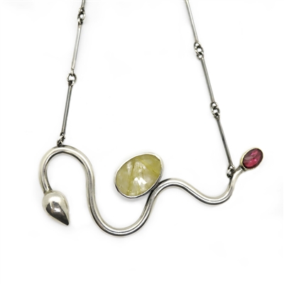 Necklace made of silver, gold and pink tourmaline