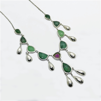 silver necklace with colored gems