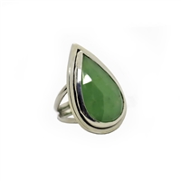 Lemongrass Ring photo. Most gorgeous bright green chalcedony stone in the shape of a tear drop held by a polished silver structure.