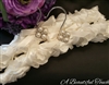 Ivory Rosette Fabric with Pearl & Crystal Pin