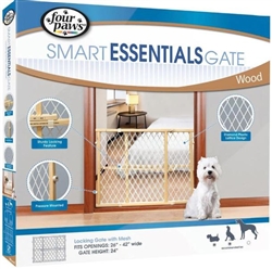 Four Paws Smart Essentials Gate, Plastic Mesh, Wood Frame, 26-42 Inch