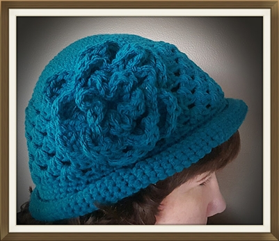 Flapper Flower Hat with Attached Flower - Teal