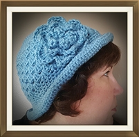 Flapper Flower Hat with Attached Flower - Light Blue