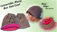 Convertible Messy Bun Hat/Cowl - Grey/Pink