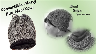 Convertible Messy Bun Hat/Cowl - Grey/Black
