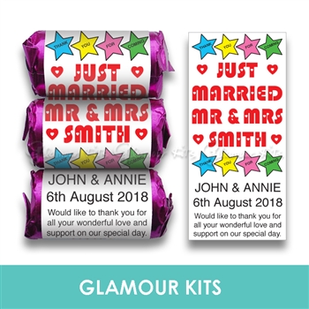 100 PERSONALISED MINI LOVE HEART SWEETS-MR & MRS STAR