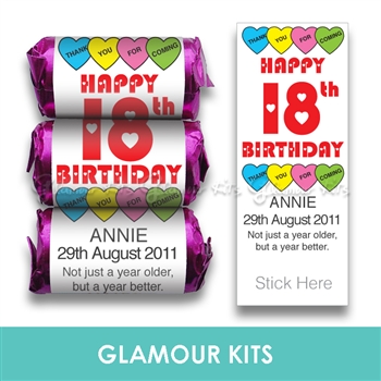 100 ROLLS PERSONALISED MINI LOVE HEART SWEETS- BIRTHDAY